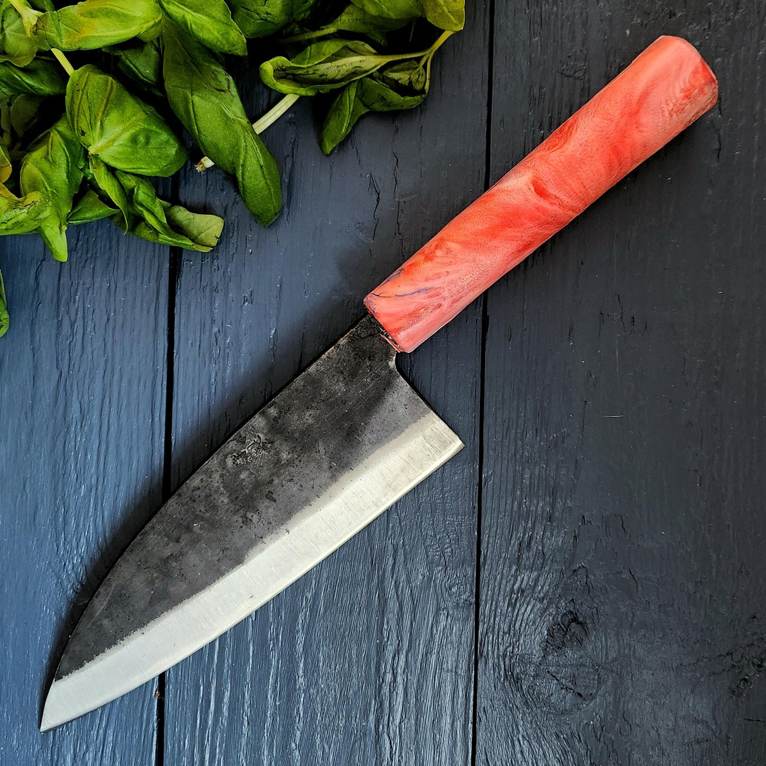 Forged Santoku Japanese Kitchen Knife | Aogami Blue Paper Steel - Red